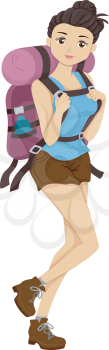 Illustration of a Girl Carrying Camping Gear Headed for a Hike