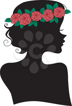 Illustration Featuring the Silhouette of a Woman Wearing a Headband Made of Roses