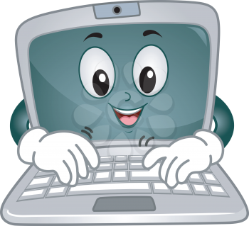 Mascot Illustration Featuring a Laptop Typing Away on its Keyboard