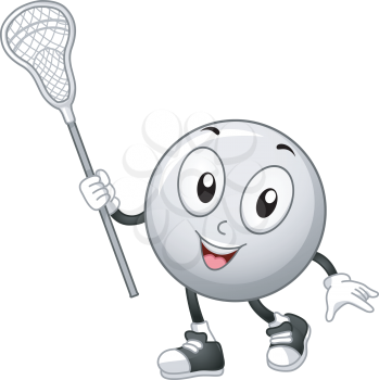 Mascot Illustration of a Lacrosse Ball Holding a Lacrosse Stick