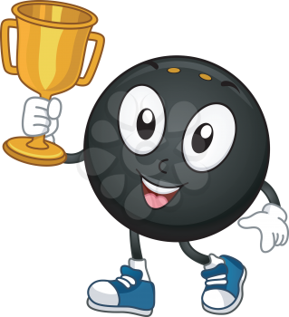 Mascot Illustration Featuring a Squash Ball Holding a Gold Trophy