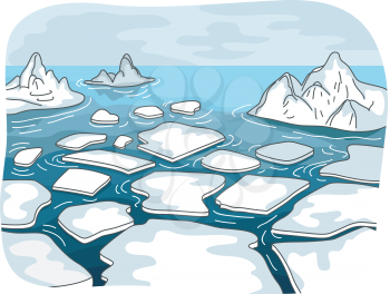 Illustration Featuring Melted Glaciers Drifting in the Middle of the Sea
