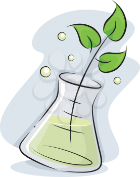 Illustration Featuring a Plant Stalk Soaking in an Erlenmeyer Flask