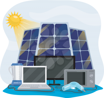 Illustration Featuring Different Appliances Hooked Up to Solar Panels