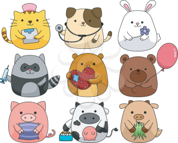 Illustration of a Set of Cute and Cuddly Animals