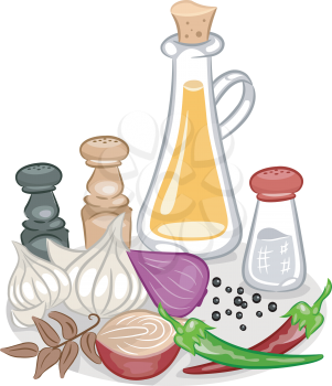 Illustration Featuring a Variety of Spices and Condiments