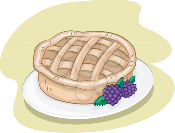 Illustration Featuring a Pie and Some Blackberries on a Plate