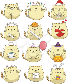 Illustration Featuring a Set of Cute Cats