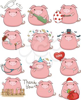 Illustration Featuring a Cute Set of Pigs