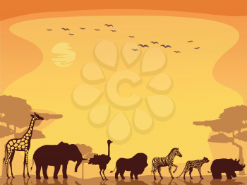 Background Illustration Featuring Safari Animals Walking in a Straight Line