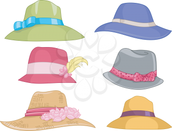 Illustration Featuring Different Designs of Women's Hats