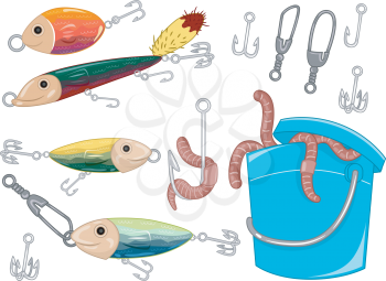 Illustration Featuring Different Elements Commonly Associated with Fishing