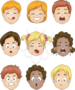 Illustration Featuring Kids Showing Different Facial Expressions