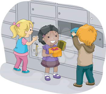 Illustration of Little Kids Putting Their Things in Their Lockers