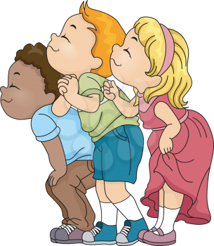 Illustration of a Group of Kids Smelling Something