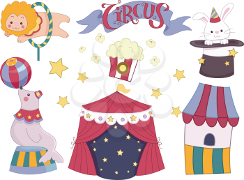 Illustration Featuring Elements Commonly Associated with Circuses