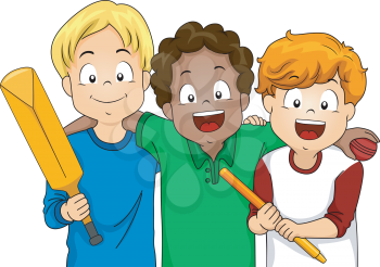 Illustration Featuring a Group of Boys Ready to Play Cricket