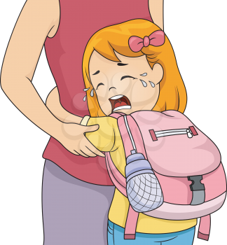Illustration of a Little Girl Crying Out Loud While Clinging to Her Mom