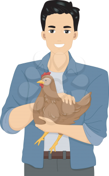 Illustration of a Man Holding a Hen