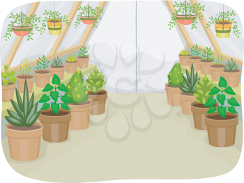 Illustration of a Greenhouse Housing Different Types of Plants