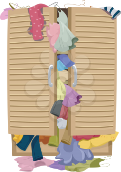 Illustration of a Closet Overflowing with Clothes