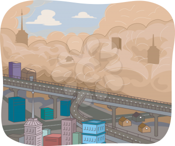 Illustration Featuring a Sandstorm Sweeping Through a City