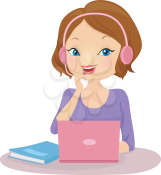 Illustration of a Female Tutor Teaching a Foreign Language Online