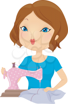 Illustration of a Pretty Woman Sewing Clothes