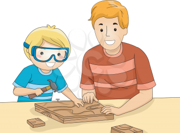Illustration of a Father and Son Bonding Over a Woodworking Project