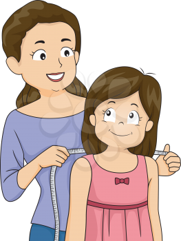 Illustration of a Mother Measuring the Shoulders of Her Daughter