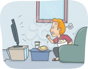 Illustration of a Man Getting Angry While Watching TV