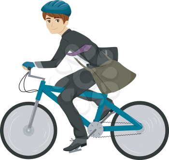 Illustration of a Man Riding a Bicycle to Work