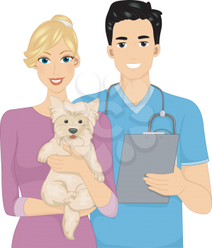 Illustration of a Woman Taking Her Dog to the Veterinarian