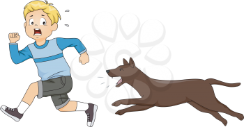 Illustration of a Little Boy Being Chased by a Dog