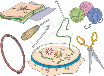 Illustration Featuring Different Materials Used in Rug Hooking