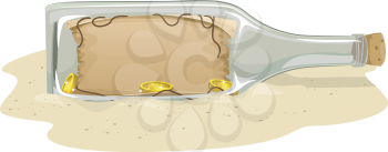 Illustration of a Treasure Map Tucked Inside a Bottle