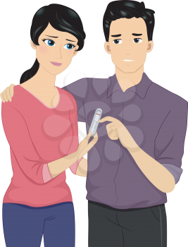 Illustration of a Disappointed Couple Holding a Pregnancy Test