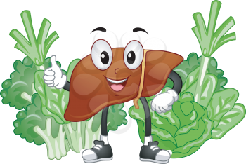 Mascot Illustration Featuring a Healthy Liver Surrounded by Vegetables
