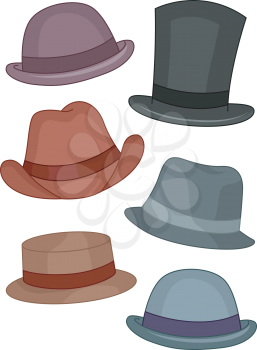 Illustration Featuring Different Types of Men's Hats 