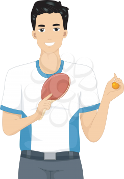 Illustration of a Table Tennis Player Holding a Ball and Paddle