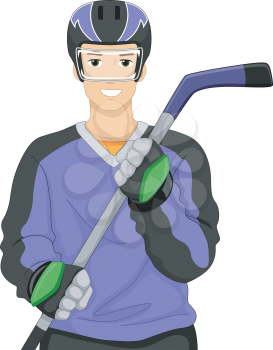 Illustration of a Man Dressed as an Ice Hockey Player