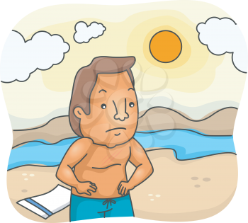 Illustration Featuring a Man Unhappy Over His Sunburn