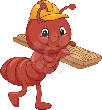 Mascot Illustration Featuring an Ant Carrying a Slab of Wood