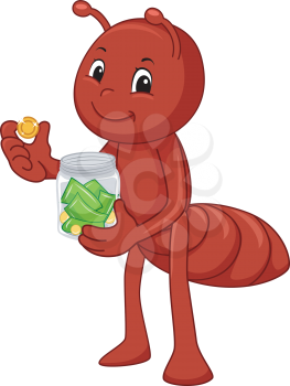 Illustration Featuring an Ant Storing Money in a Glass Jar