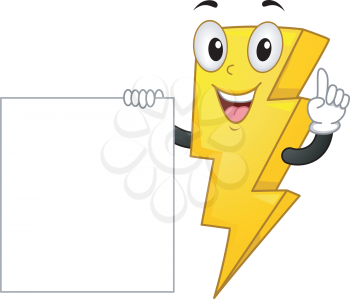 Mascot Illustration Featuring a Lightning Bolt Standing Beside a Blank Poster