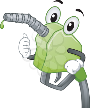 Mascot Illustration Featuring a Gasoline Pump Handle Pumping Biofuel