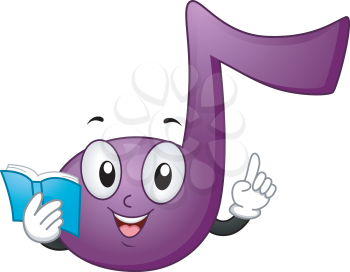 Mascot Illustration Featuring a Music Note Holding a Music Sheet While Teaching Music