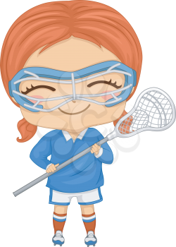 Illustration of a Girl Dressed in Lacrosse Gear