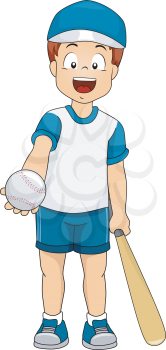 Illustration of a Boy Dressed in Baseball Gear