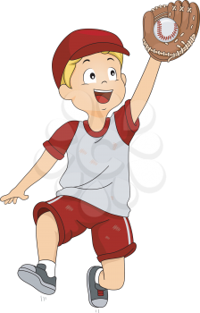 Illustration of a Boy Dressed in Baseball Gear Catching a Ball